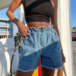 Open Road Denim Paper Bag Shorts Pale Blue